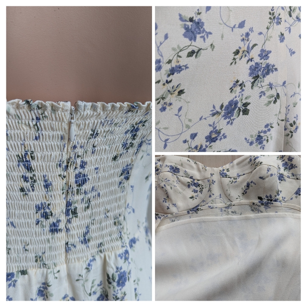 Reformation Saskia floral ivory dress Madeline print tie straps flare mini - Picture 6 of 12